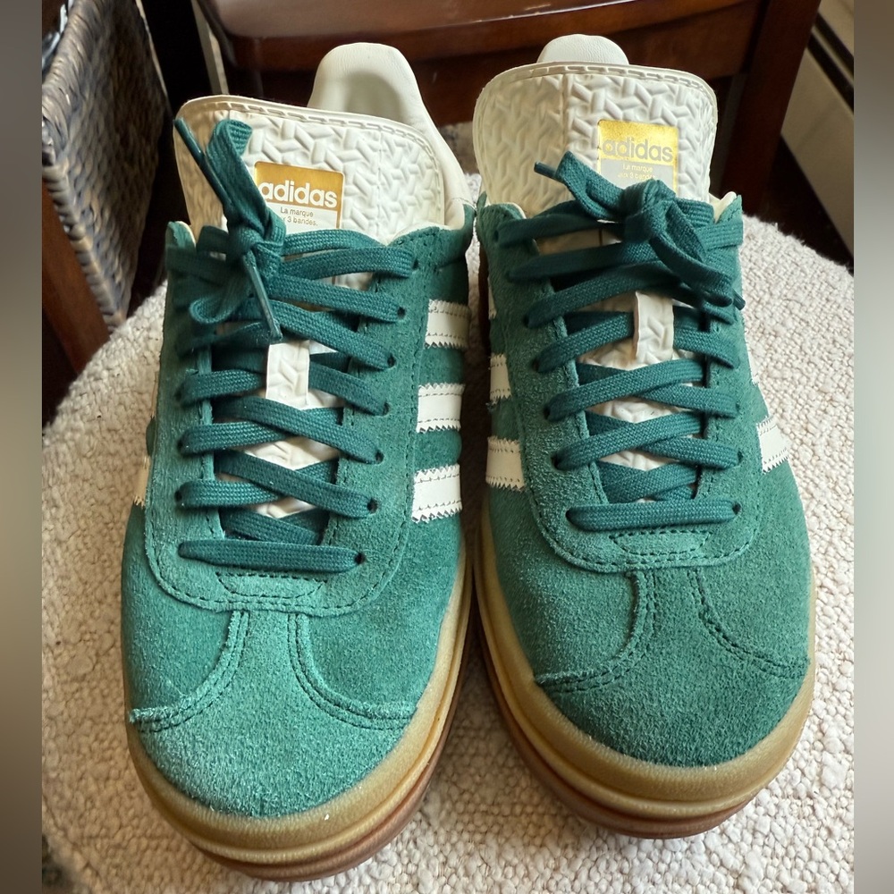 Adidas Gazelle Green Suede Sneakers with White Stripes